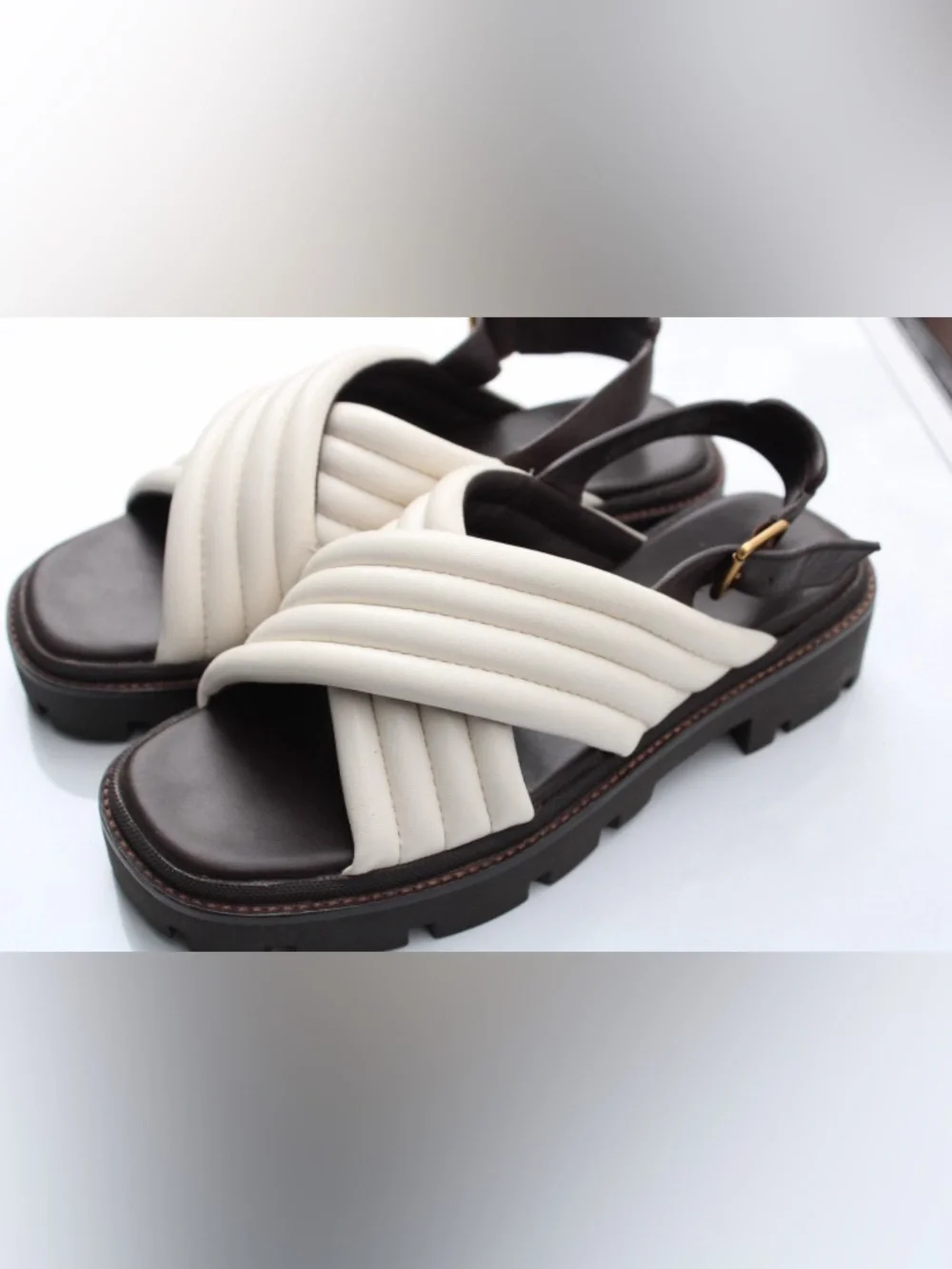 Tory Burch Quilted Leather Crisscross Slingback Lug Sandals